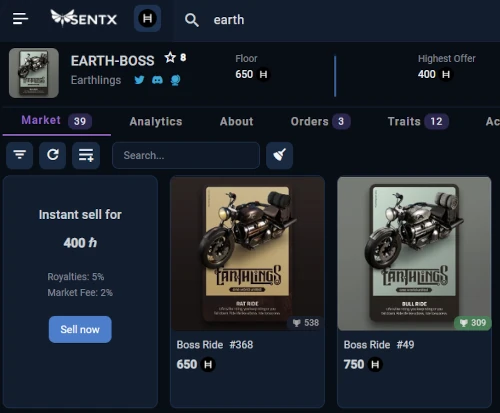 sentx-EARTH-BOSS-market-price