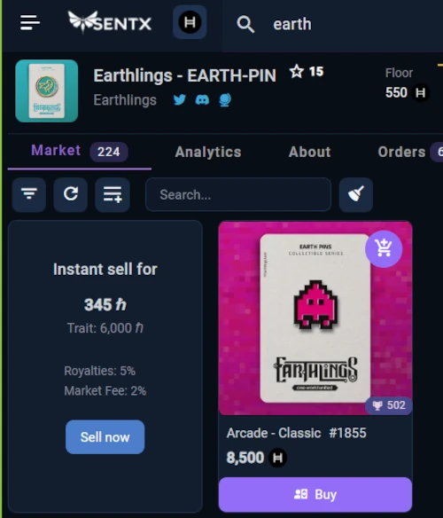 sentx-Earthlings-EARTH-PIN-Arcade-market-price