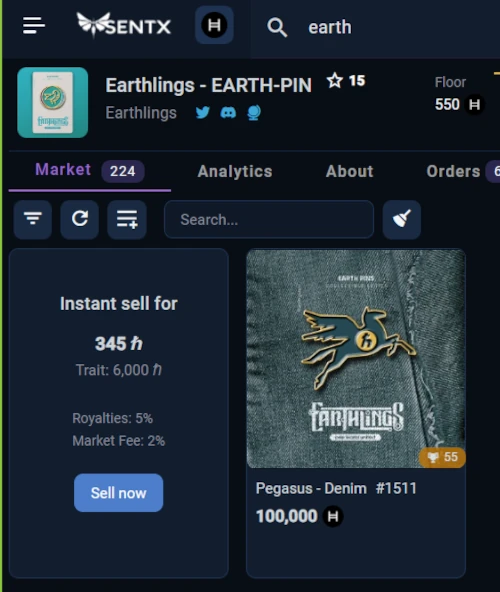 sentx-Earthlings-EARTH-PIN-Pegasus-market-price