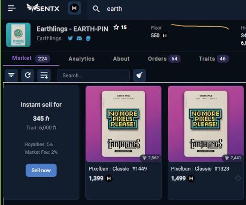 sentx-Earthlings-EARTH-PIN-Pixelban-market-price