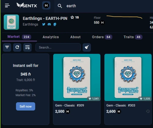 sentx-Earthlings-EARTH-PIN-gem-market-price