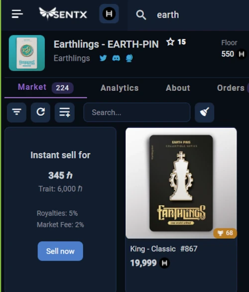 sentx-Earthlings-EARTH-PIN-king-market-price